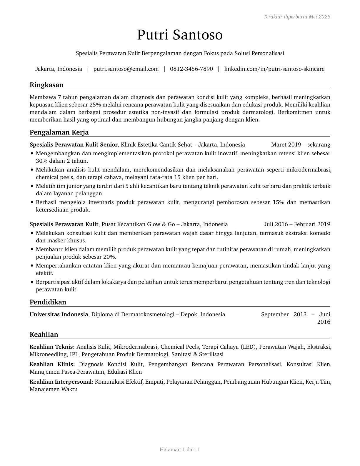 Skincare Specialists CV in Indonesian — page 1