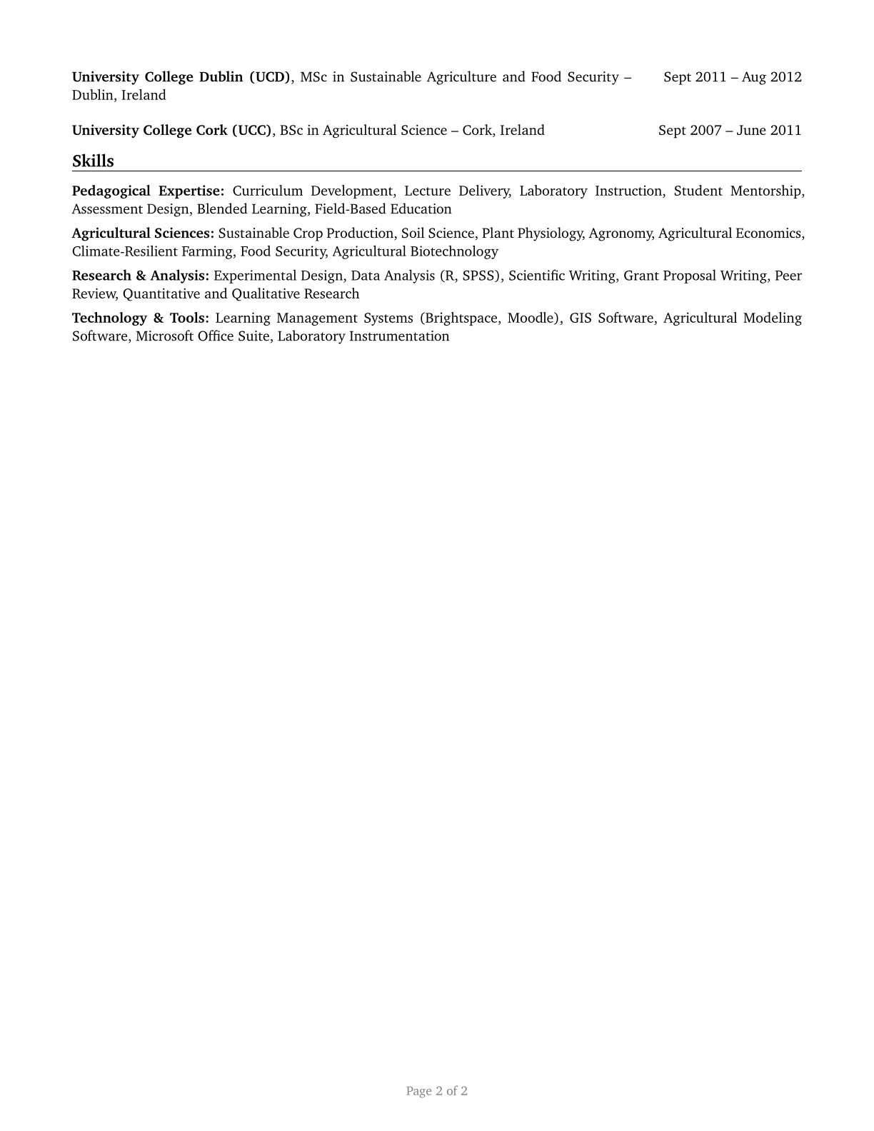 Agricultural Sciences Teachers, Postsecondary CV in English — page 2