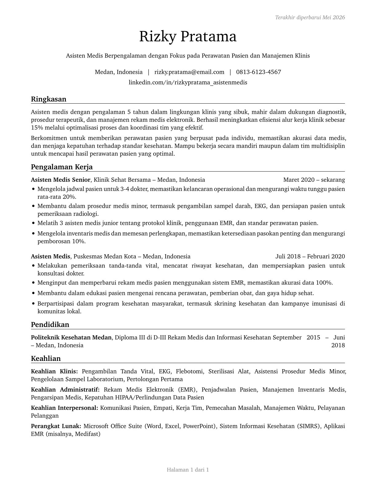 Healthcare Practitioners and Technical Workers, All Other CV in Indonesian — page 1
