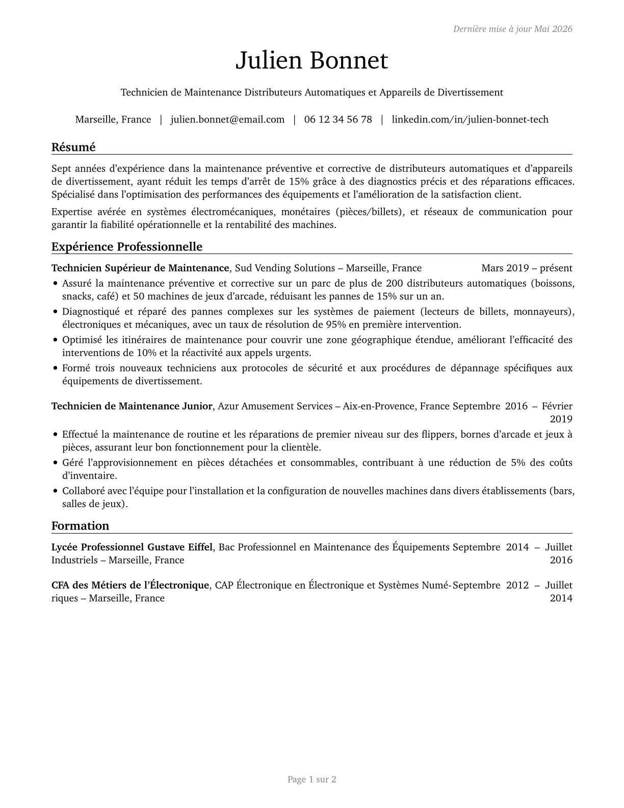 Coin, Vending, and Amusement Machine Servicers and Repairers CV in French — page 1