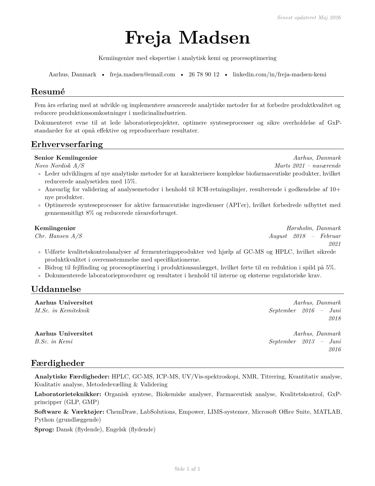 Chemists CV in Danish — page 1