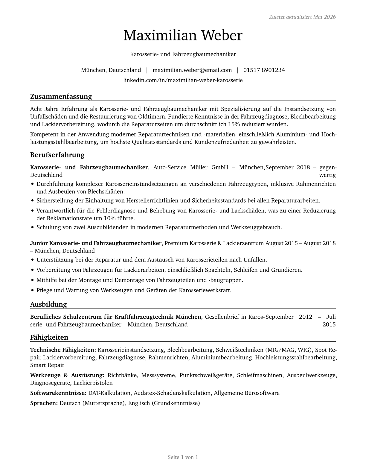 Automotive Body and Related Repairers CV in German — page 1
