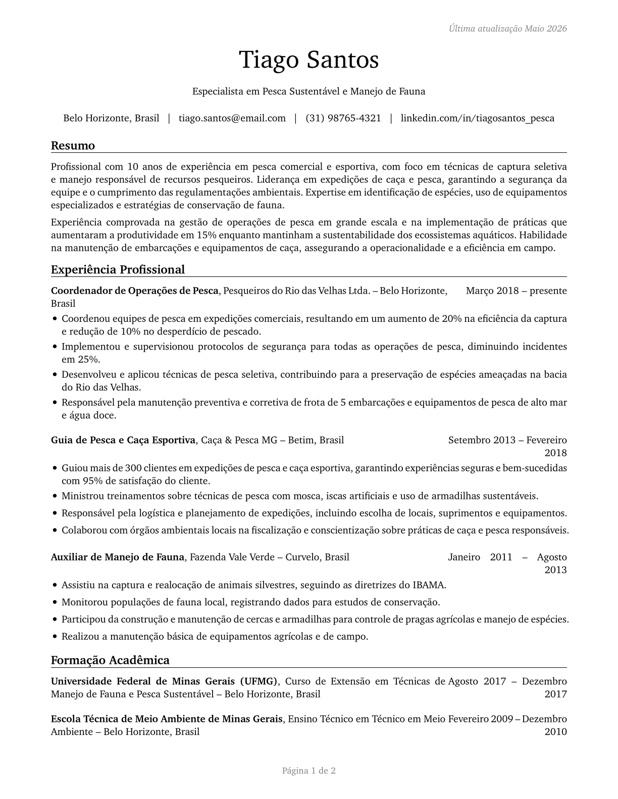 Fishing and Hunting Workers CV in Portuguese — page 1