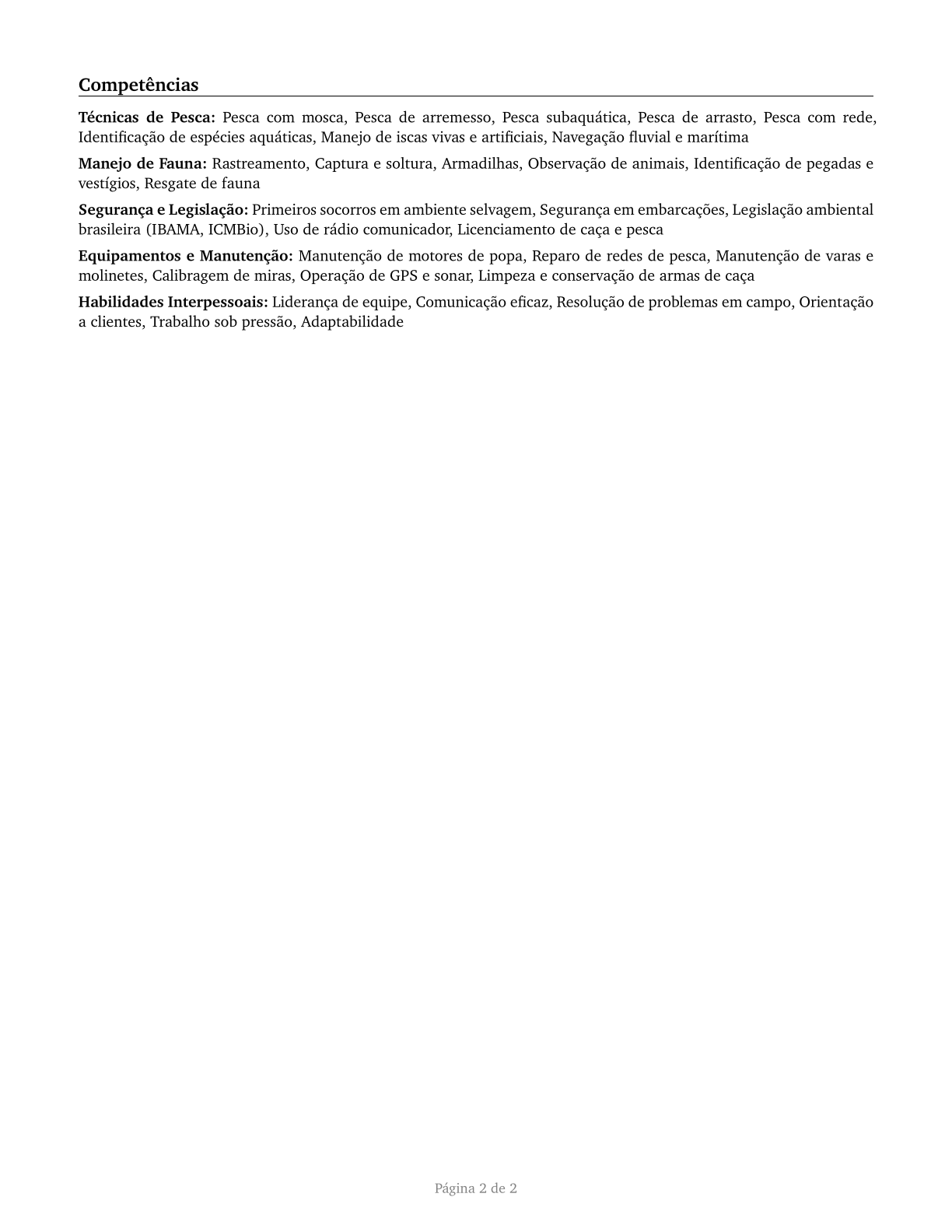 Fishing and Hunting Workers CV in Portuguese — page 2