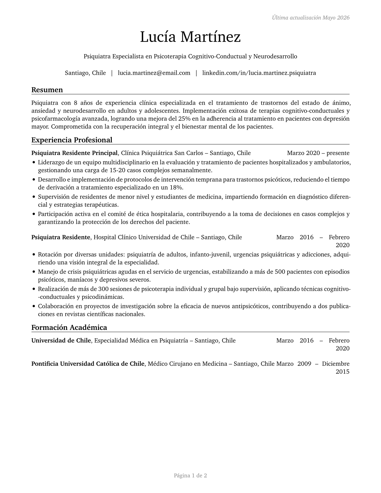Psychiatrists CV in Spanish — page 1