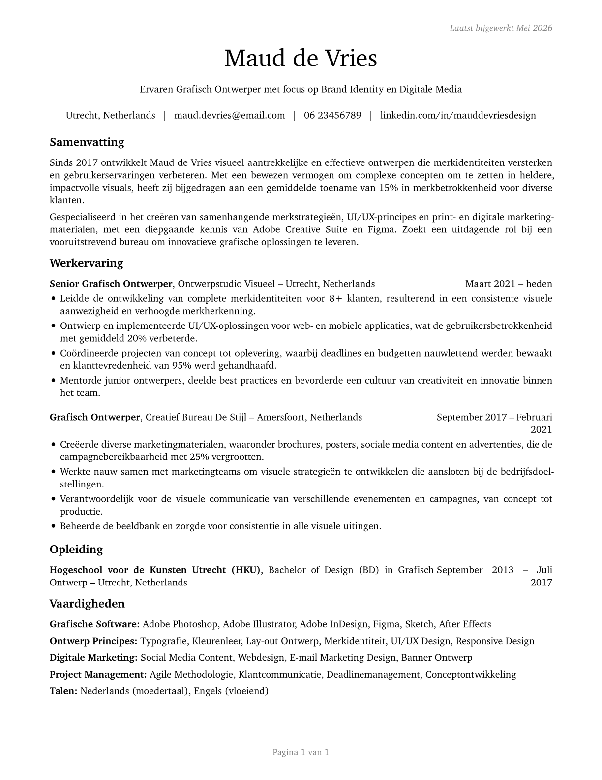 Graphic Designers CV in Dutch — page 1