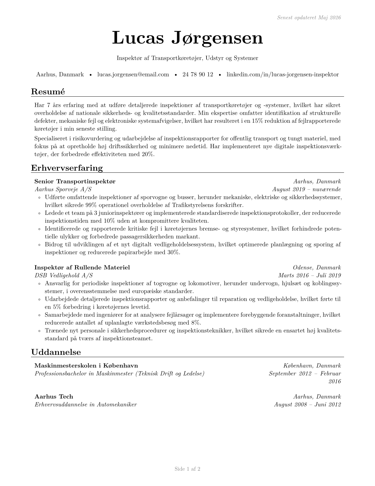 Transportation Vehicle, Equipment and Systems Inspectors, Except Aviation CV in Danish — page 1