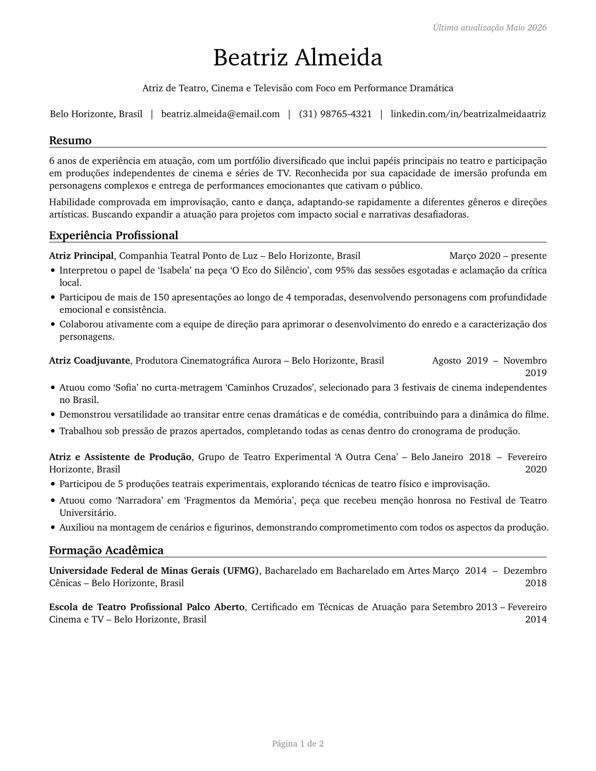 Actors CV in Portuguese — page 1