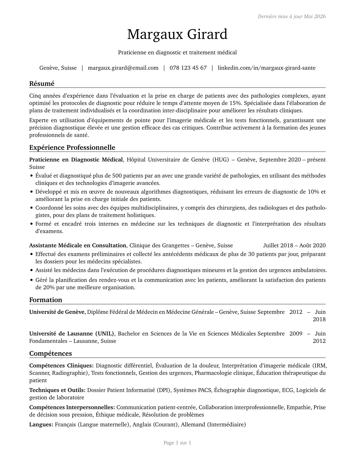 Healthcare Diagnosing or Treating Practitioners, All Other CV in French — page 1