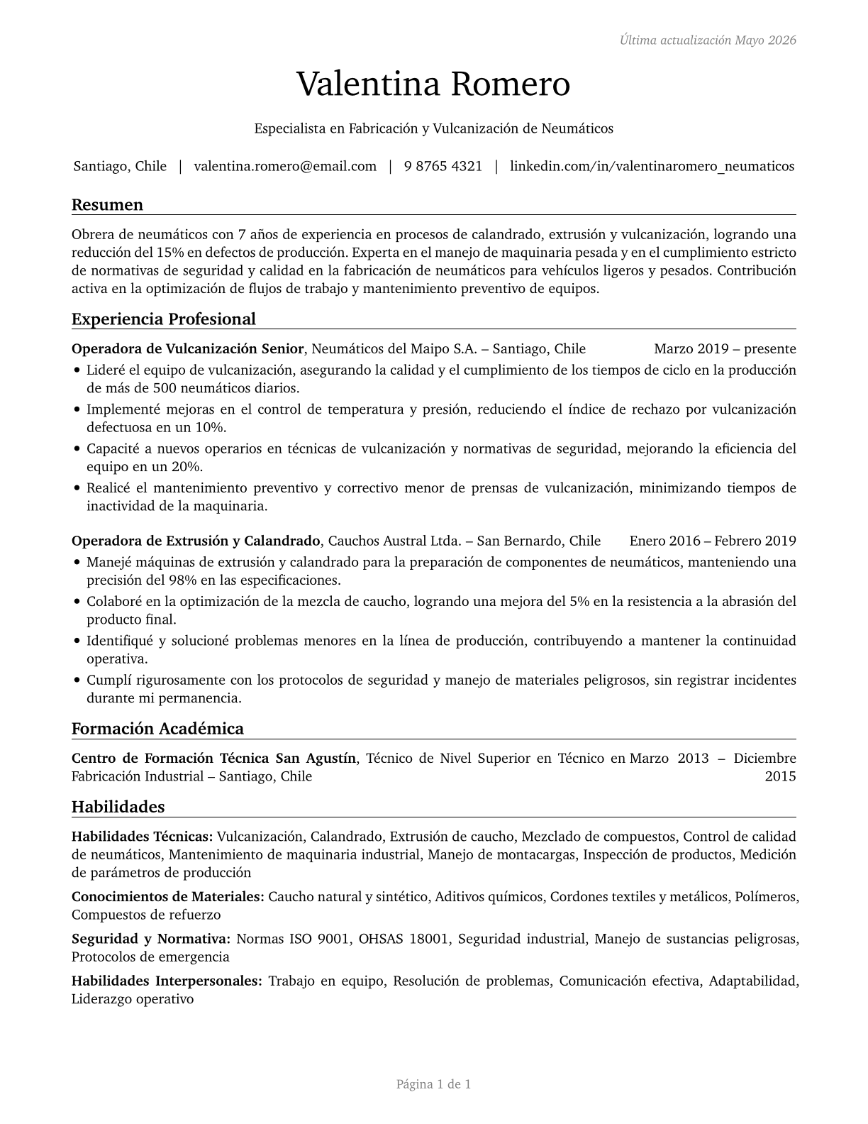 Tire Builders CV in Spanish — page 1