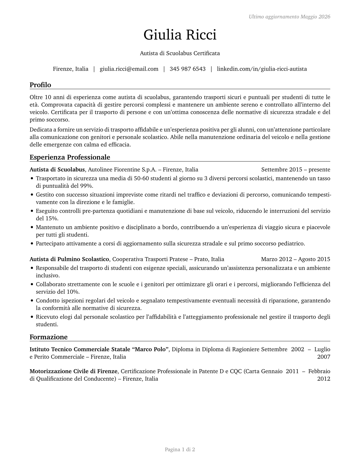 Bus Drivers, School CV in Italian — page 1
