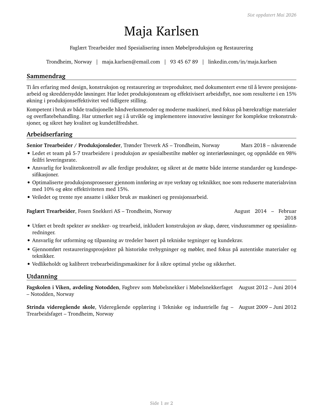 Woodworkers, All Other CV in Norwegian_bokmal — page 1