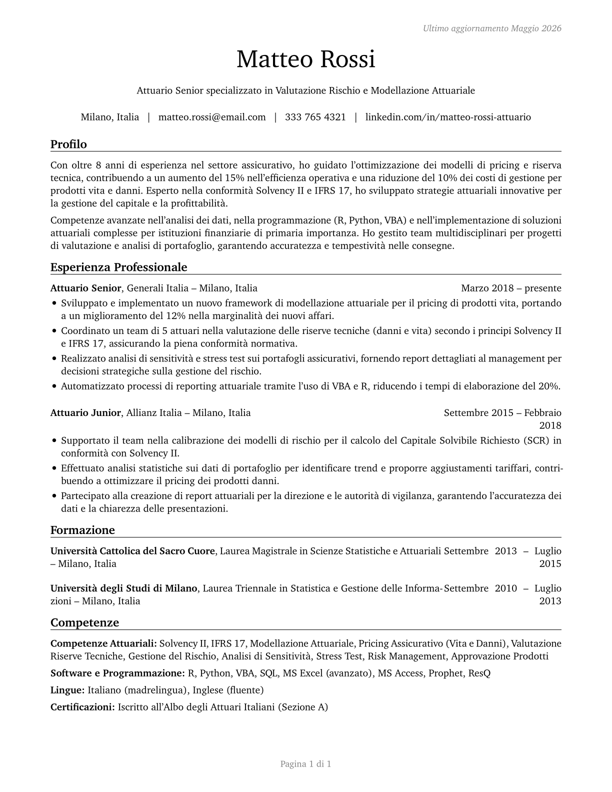 Actuaries CV in Italian — page 1