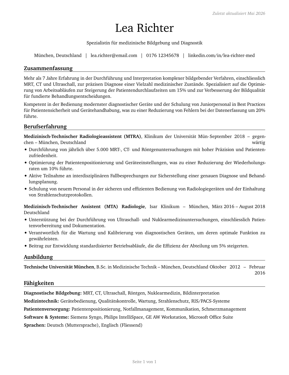 Healthcare Practitioners and Technical Workers, All Other CV in German — page 1