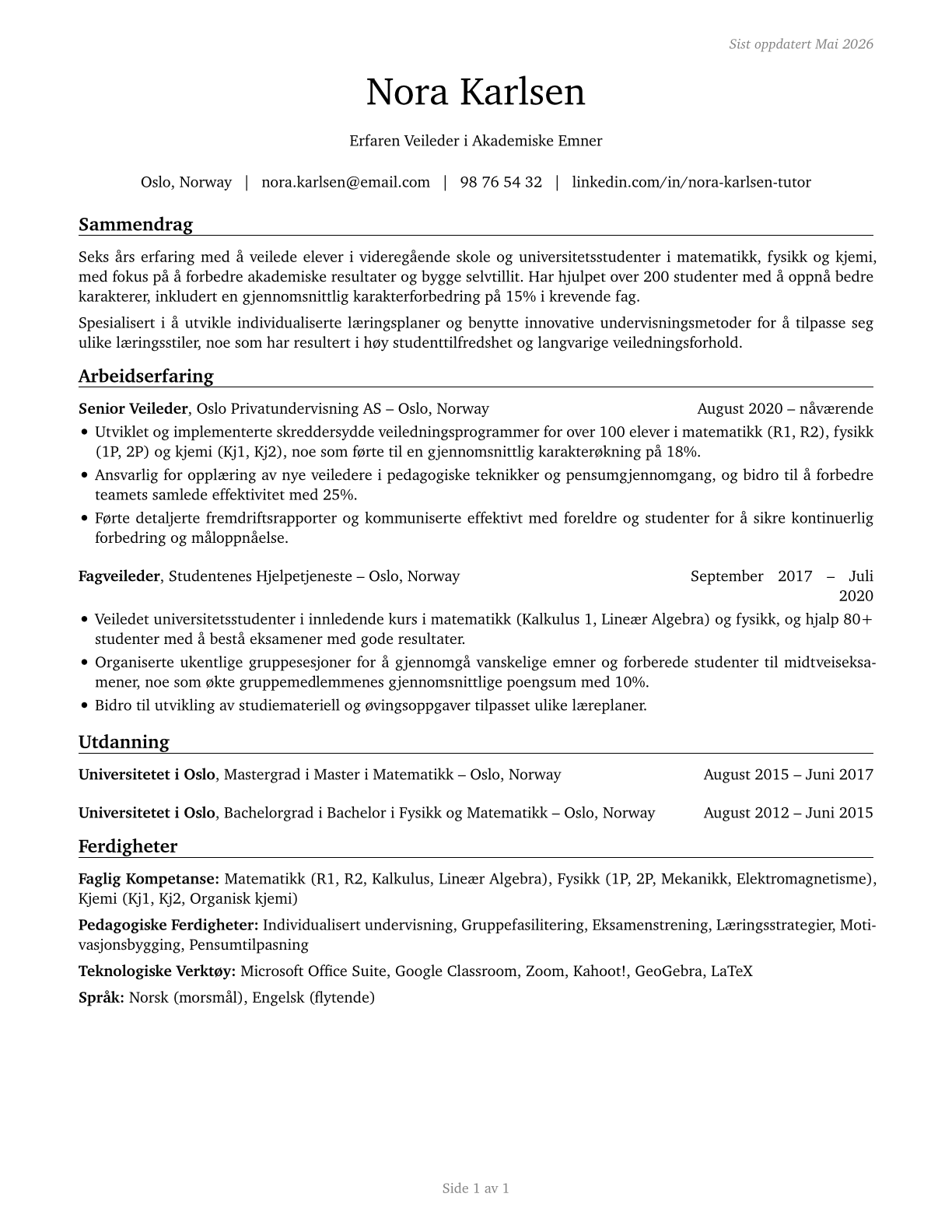 Tutors CV in Norwegian_bokmal — page 1