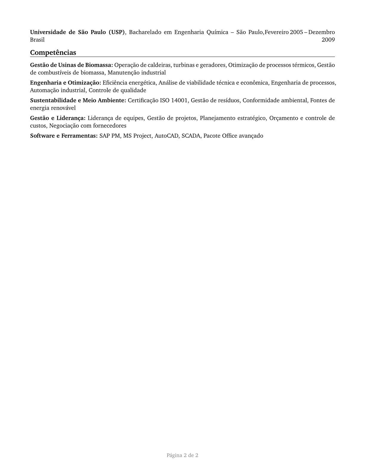 Biomass Power Plant Managers CV in Portuguese — page 2