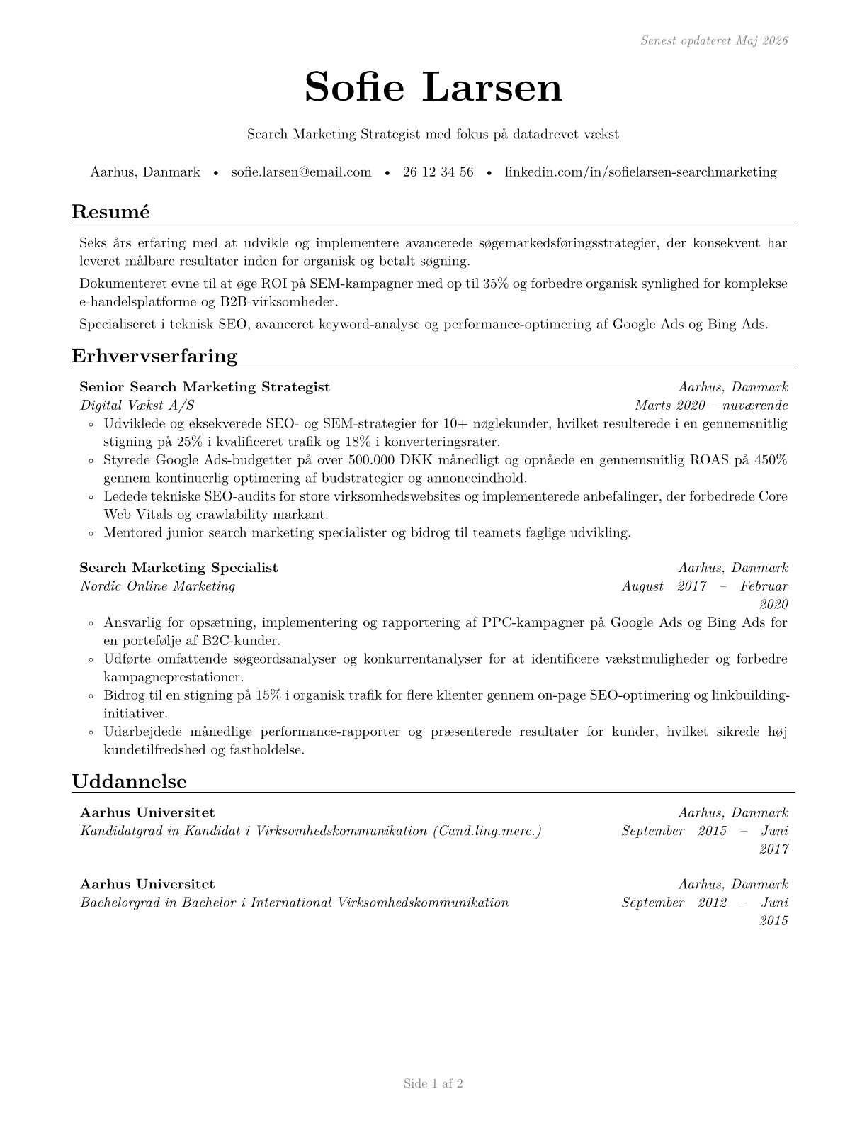 Search Marketing Strategists CV in Danish — page 1