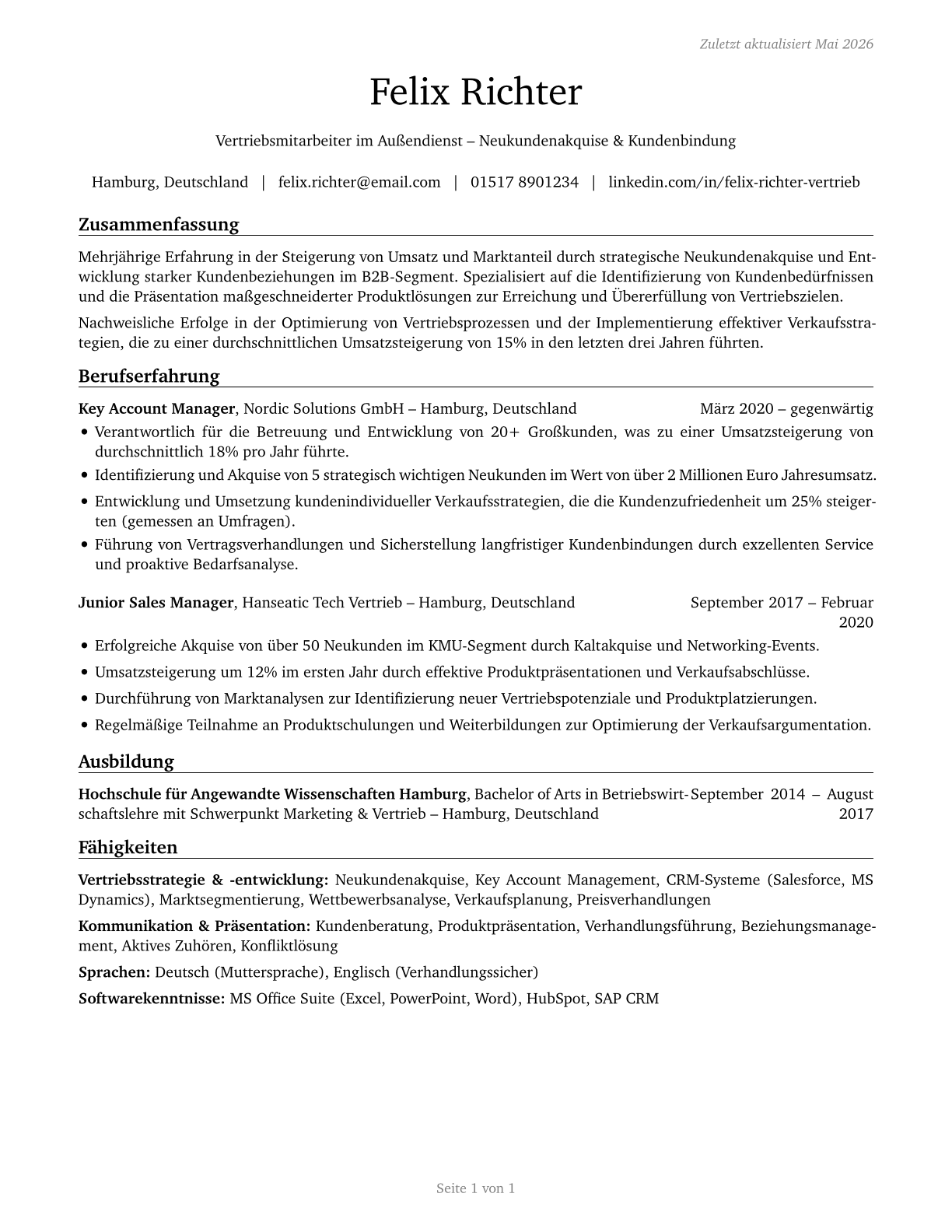 Sales and Related Workers, All Other CV in German — page 1
