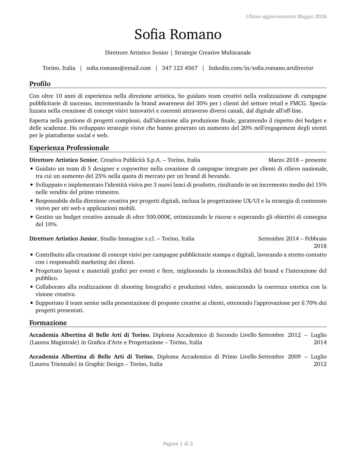Art Directors CV in Italian — page 1