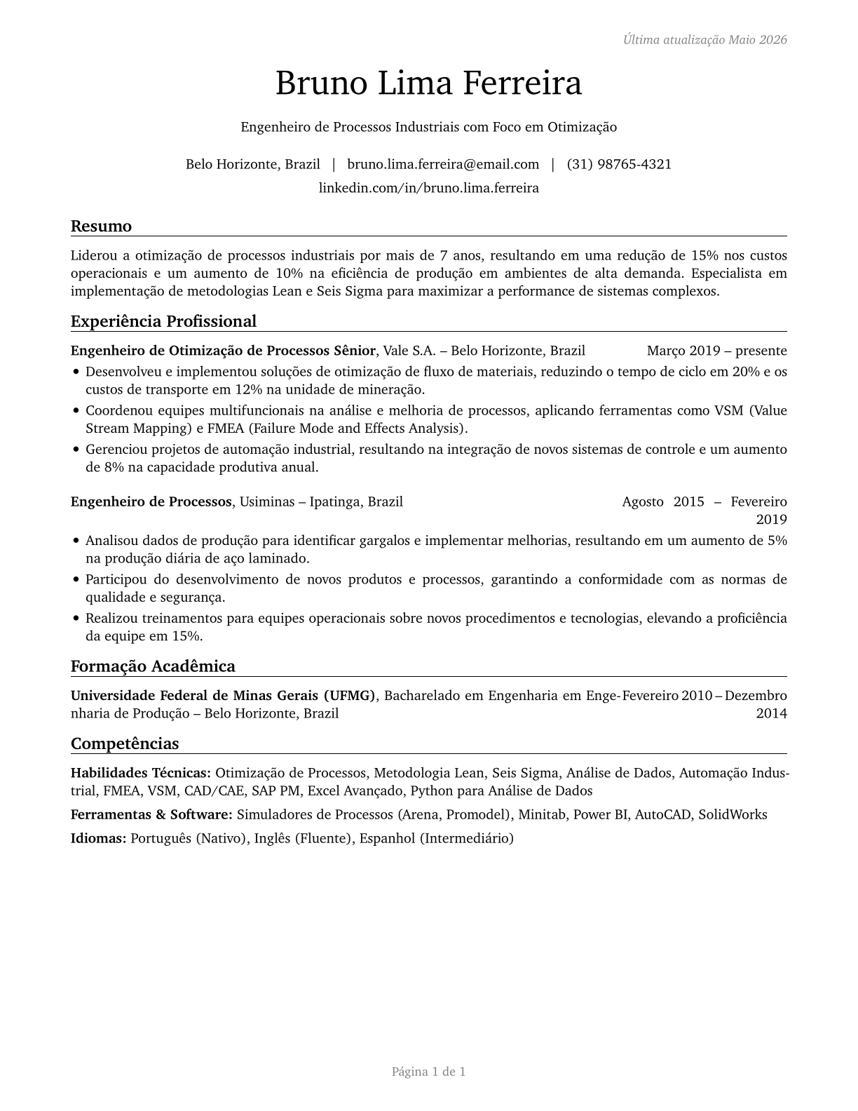 Engineers, All Other CV in Portuguese — page 1