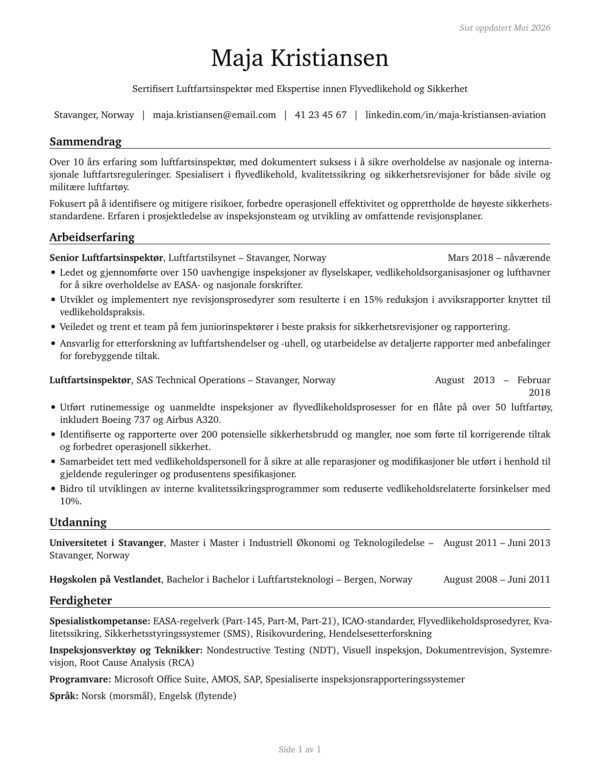 Aviation Inspectors CV in Norwegian_bokmal — page 1