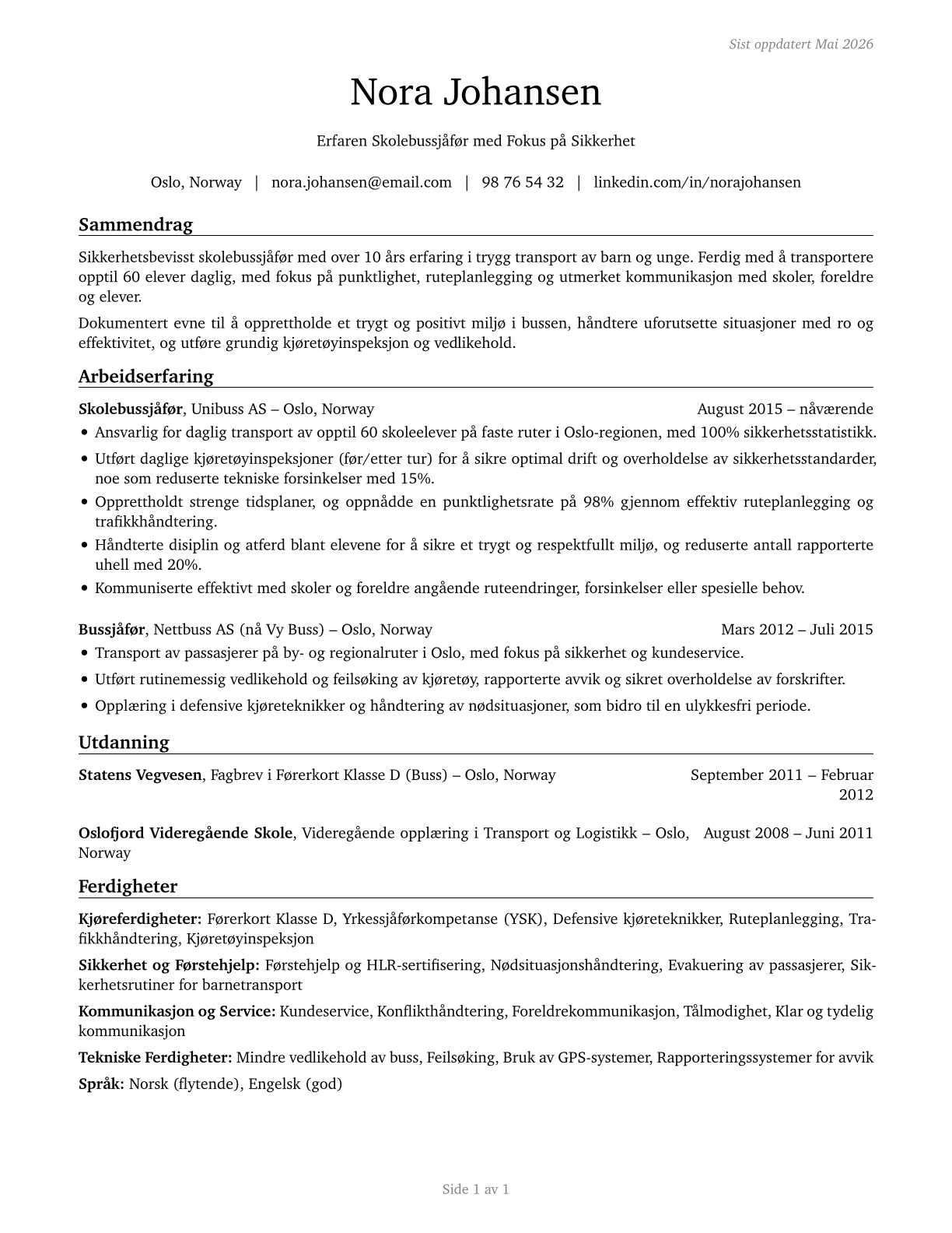 Bus Drivers, School CV in Norwegian_bokmal — page 1