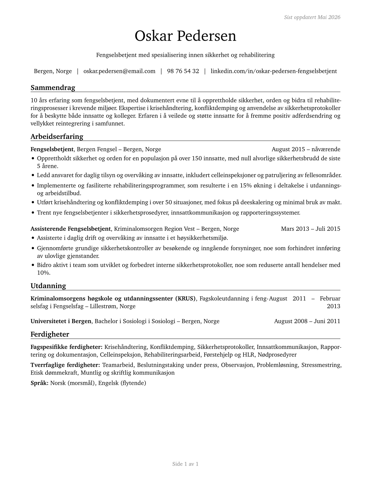 Correctional Officers and Jailers CV in Norwegian_bokmal — page 1