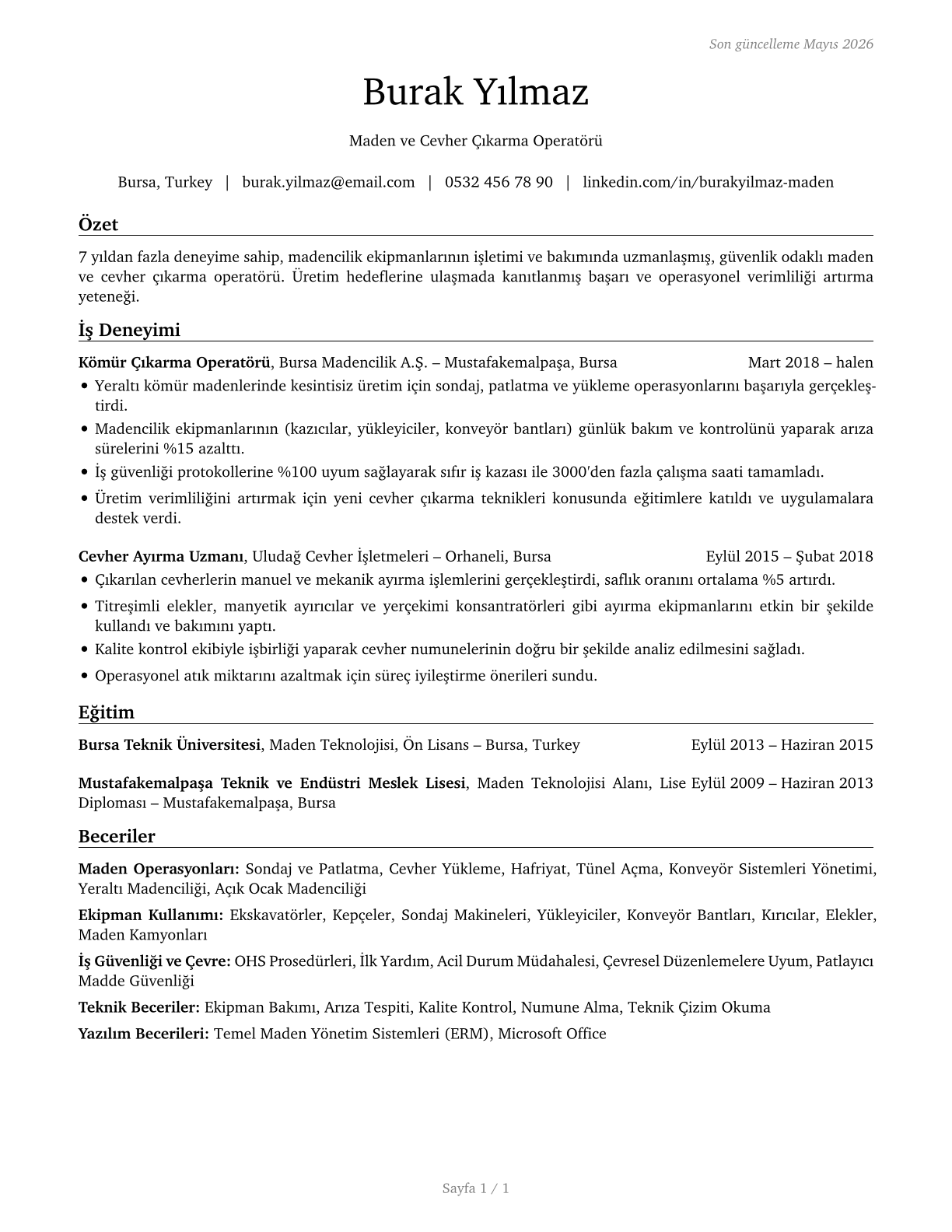 Extraction Workers, All Other CV in Turkish — page 1