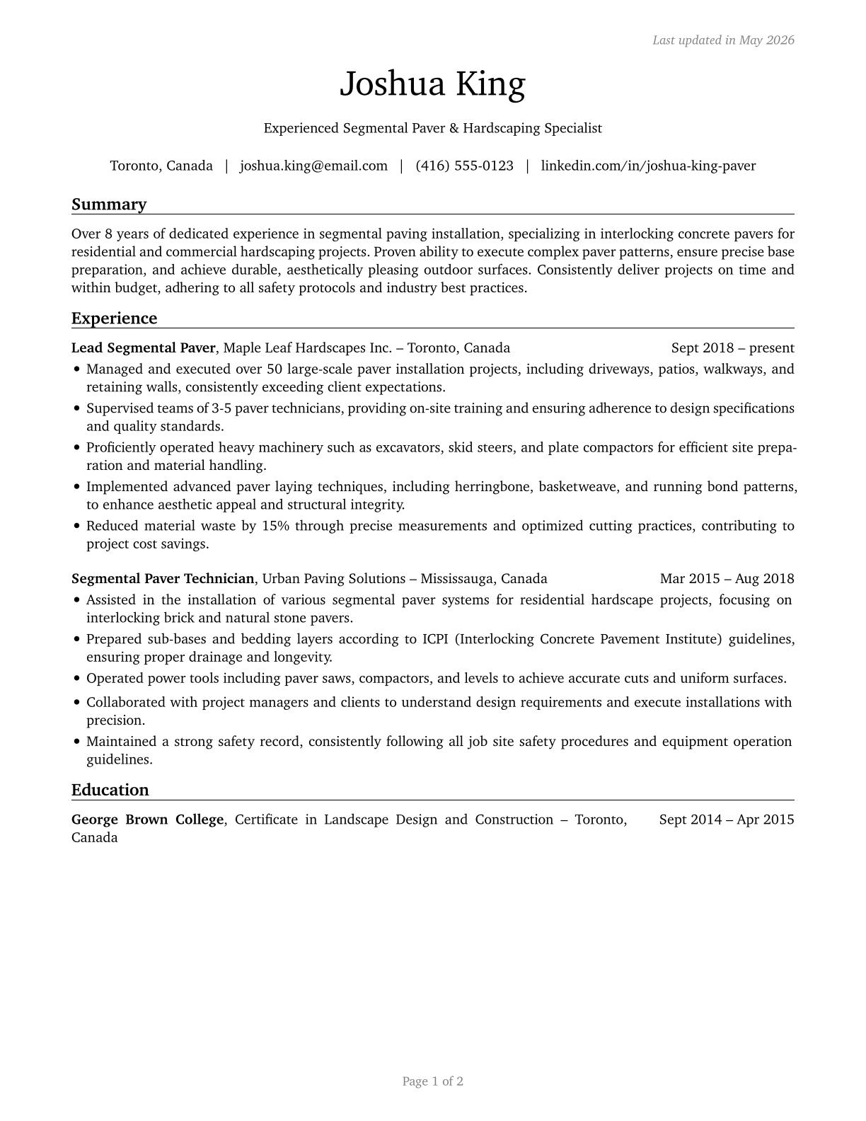 Segmental Pavers CV in English — page 1