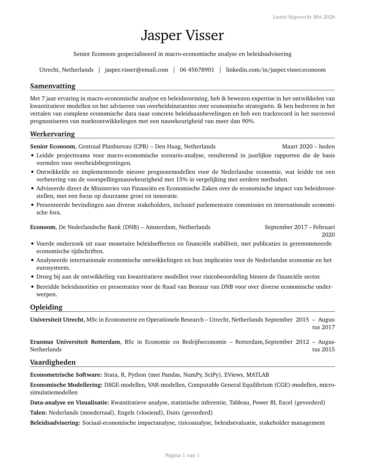 Economists CV in Dutch — page 1
