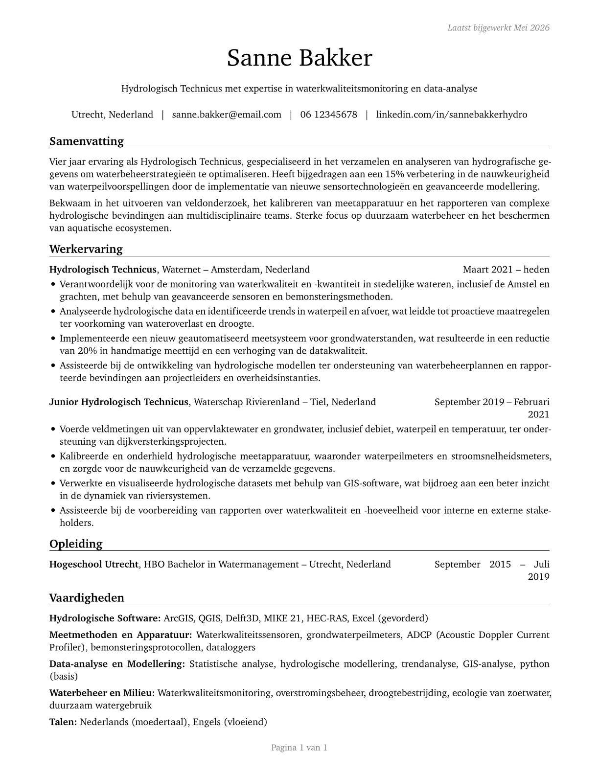 Hydrologic Technicians CV in Dutch — page 1