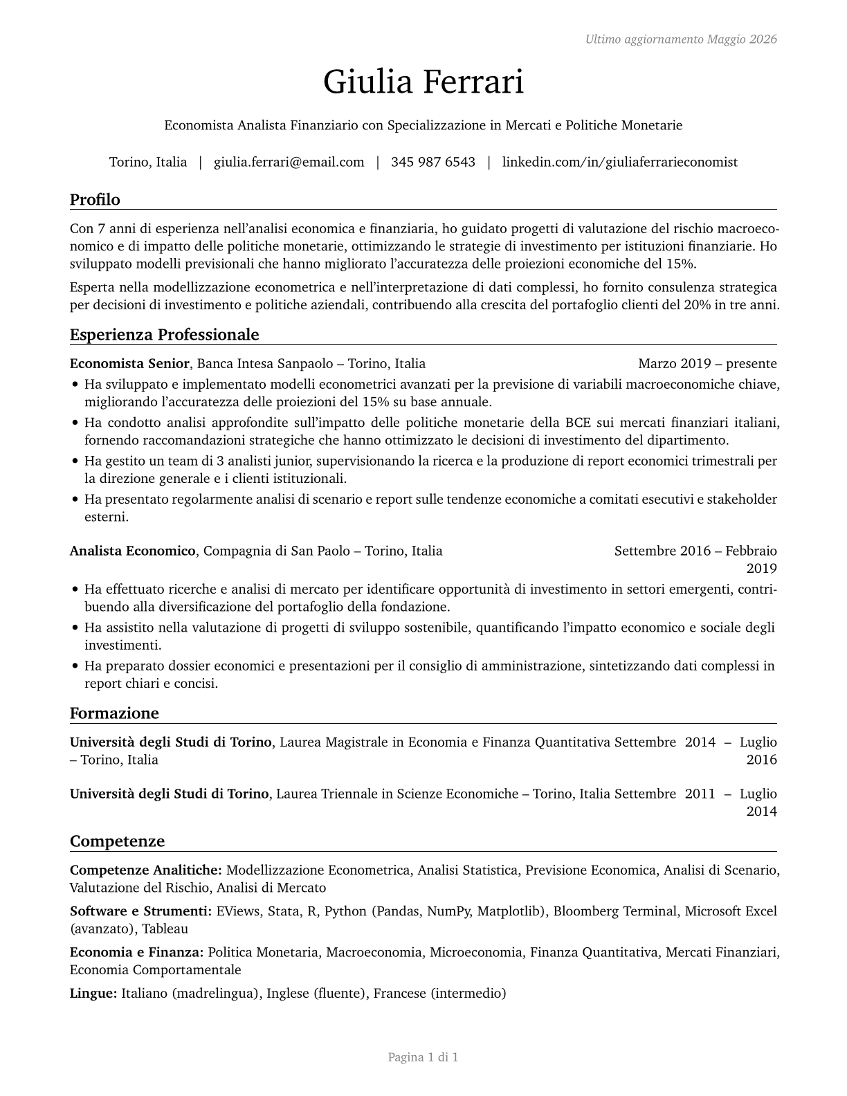 Economists CV in Italian — page 1
