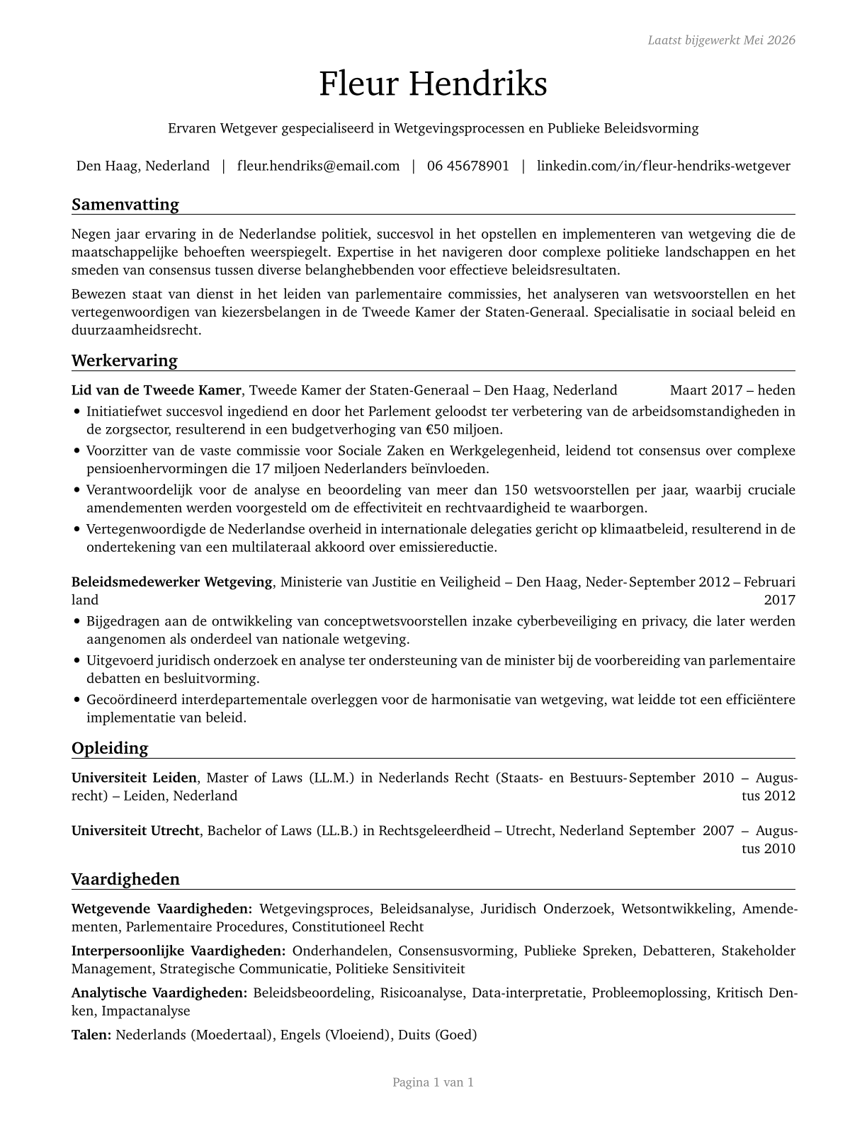 Legislators CV in Dutch — page 1