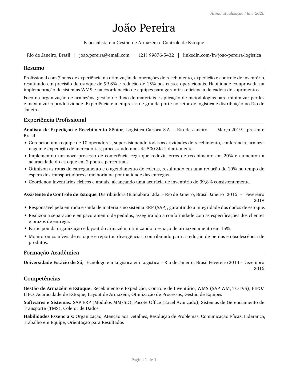 Shipping, Receiving, and Inventory Clerks CV in Portuguese — page 1