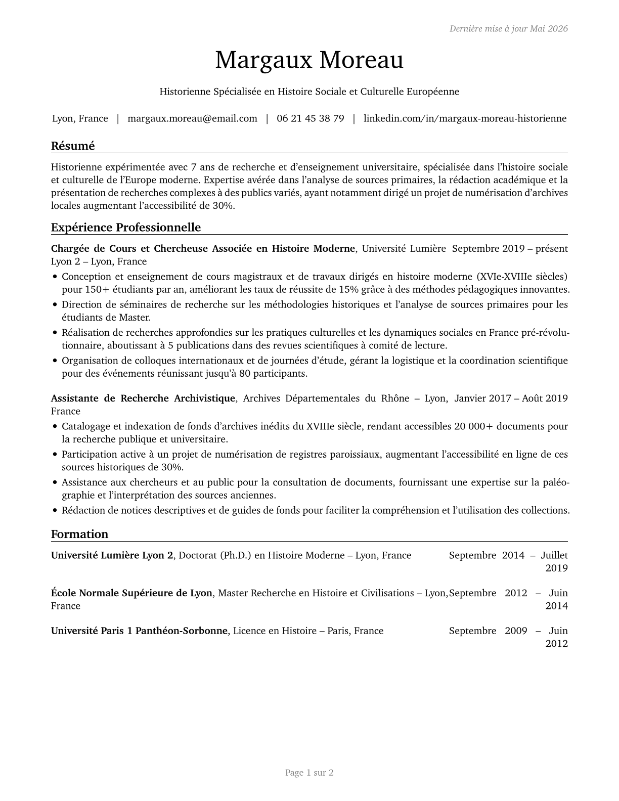 Historians CV in French — page 1