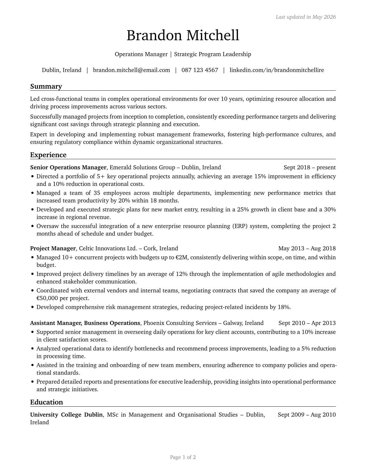 Managers, All Other CV in English — page 1