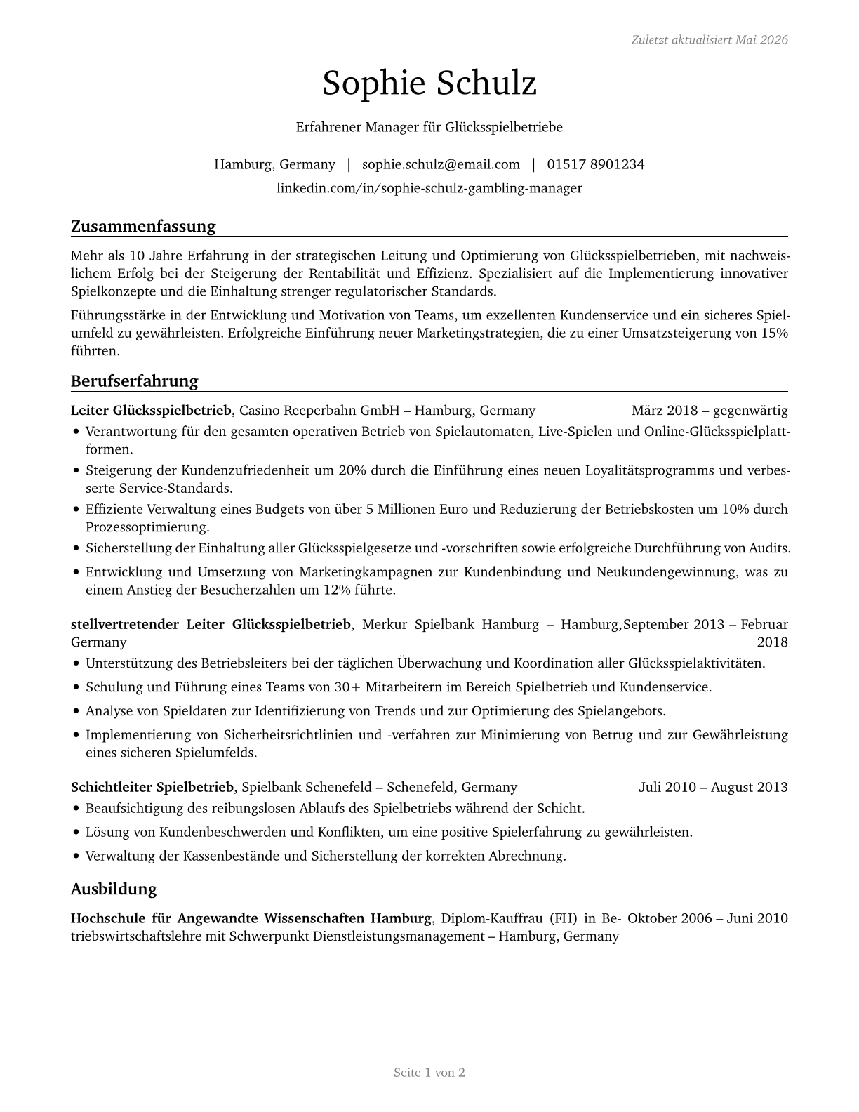 Gambling Managers CV in German — page 1