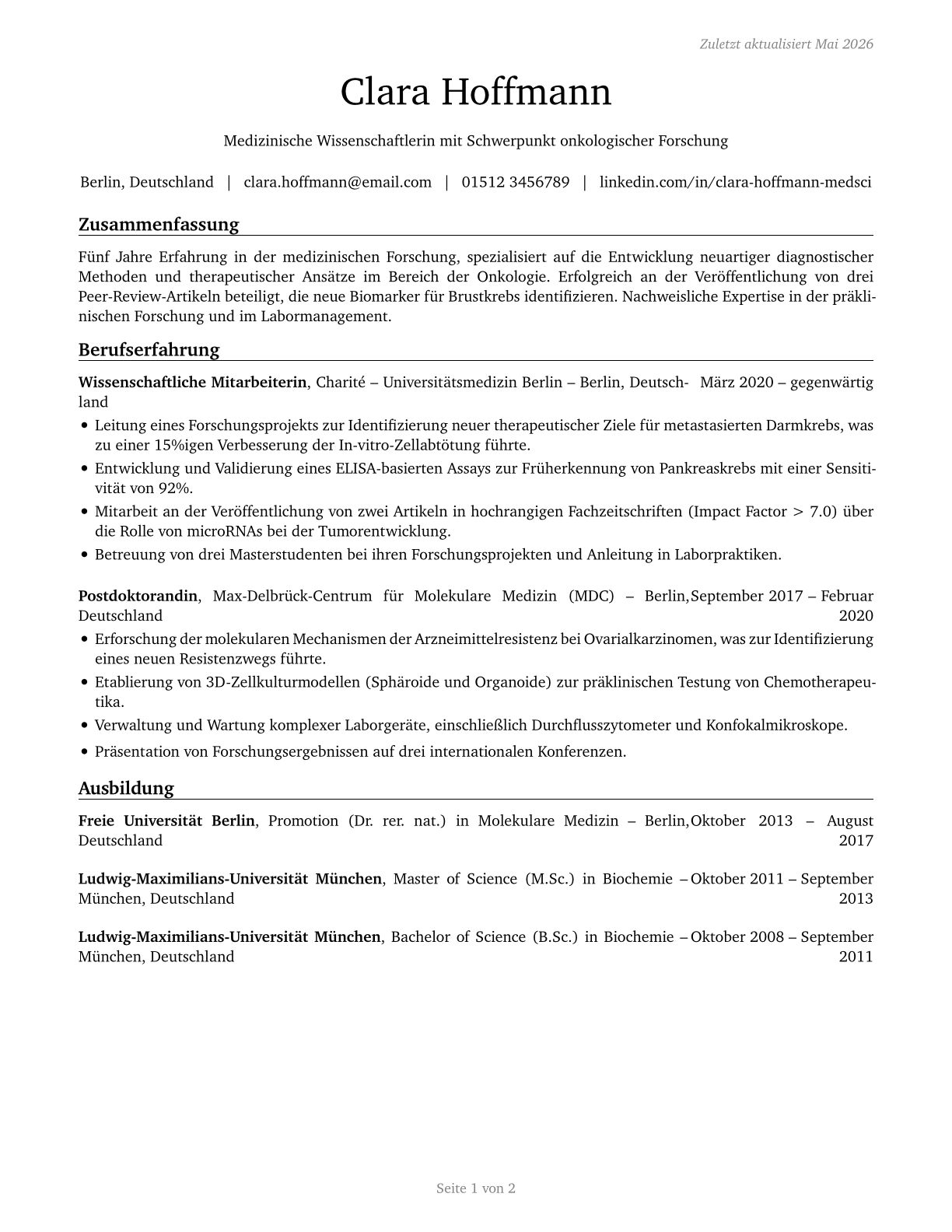 Medical Scientists, Except Epidemiologists CV in German — page 1