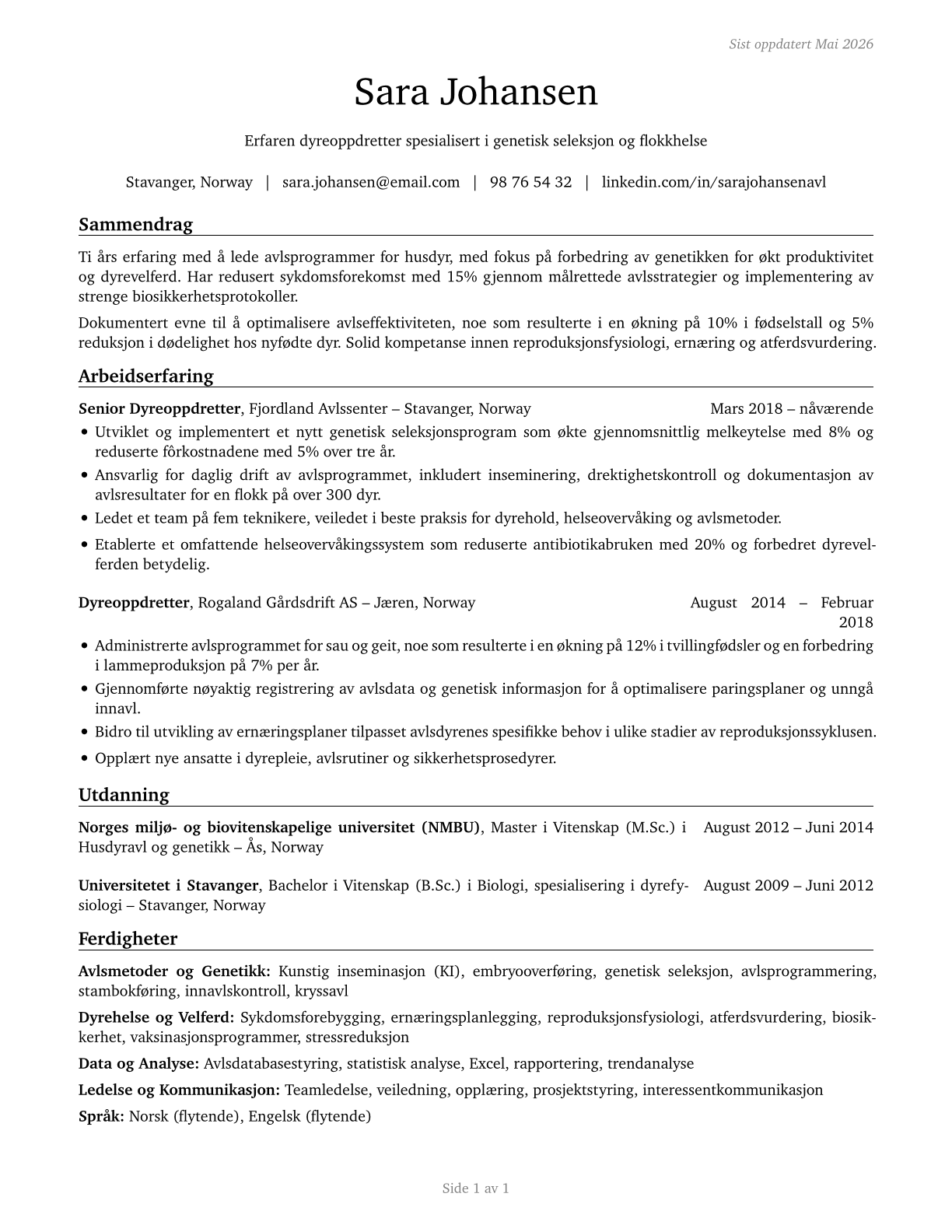 Animal Breeders CV in Norwegian_bokmal — page 1