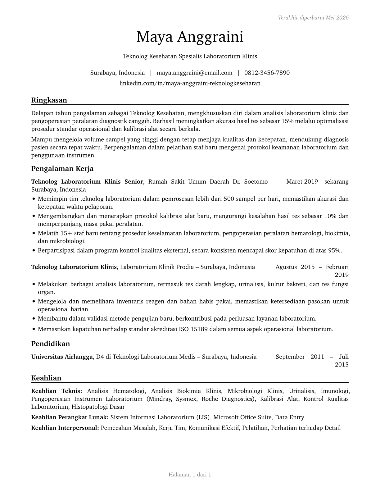 Health Technologists and Technicians, All Other CV in Indonesian — page 1
