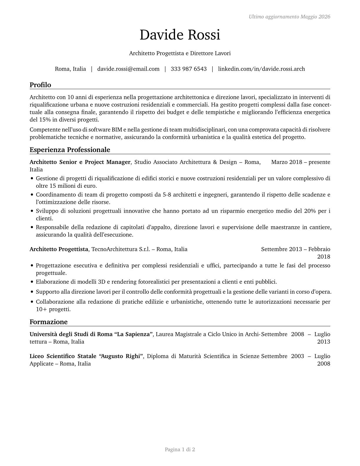 Architects, Except Landscape and Naval CV in Italian — page 1