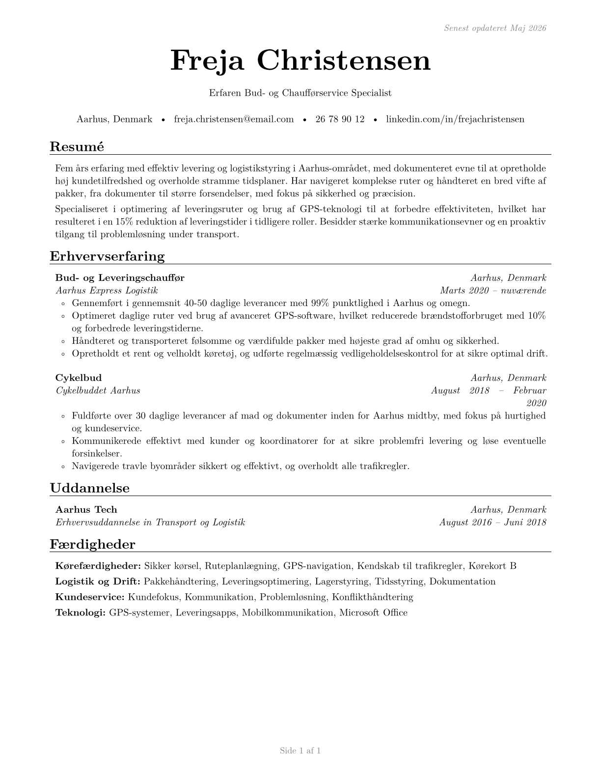 Couriers and Messengers CV in Danish — page 1