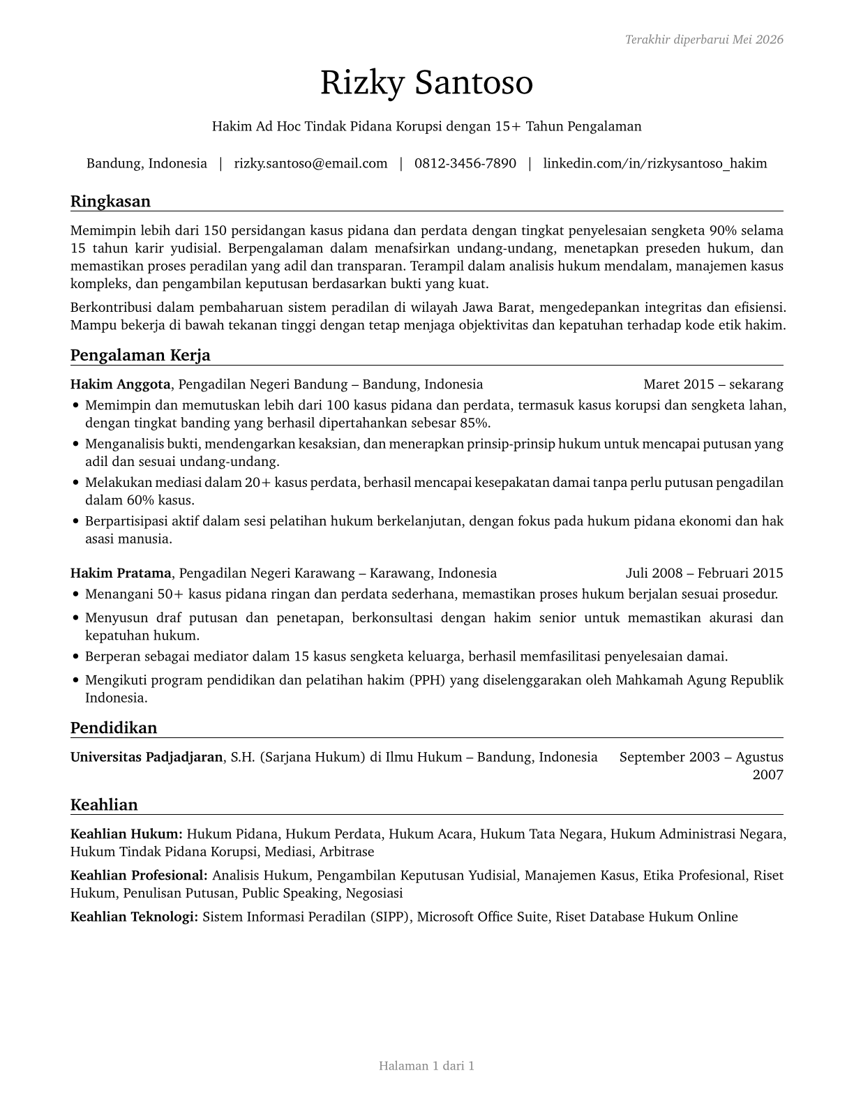 Judges, Magistrate Judges, and Magistrates CV in Indonesian — page 1