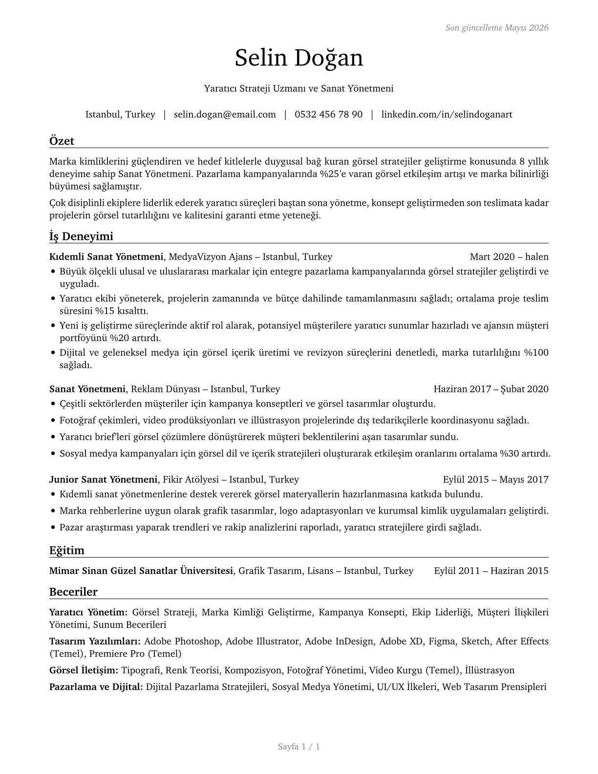 Art Directors CV in Turkish — page 1