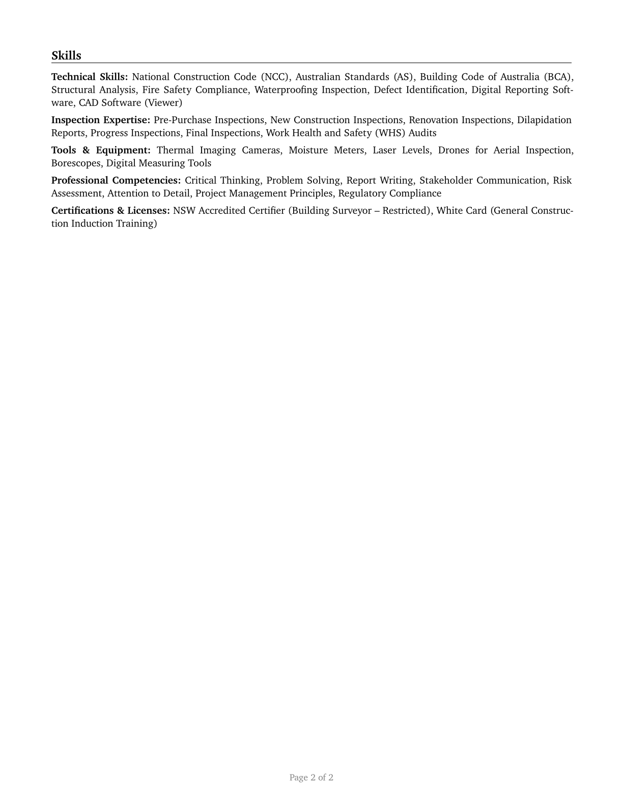 Construction and Building Inspectors CV in English — page 2