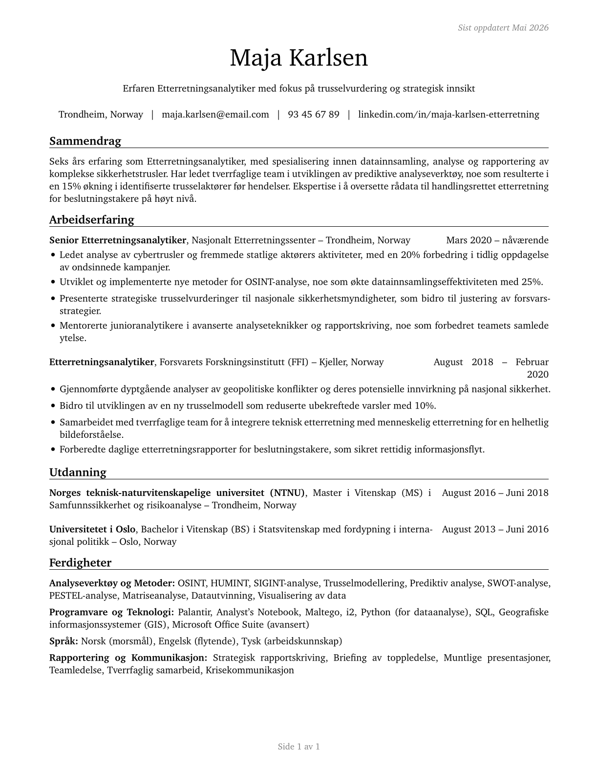 Intelligence Analysts CV in Norwegian_bokmal — page 1