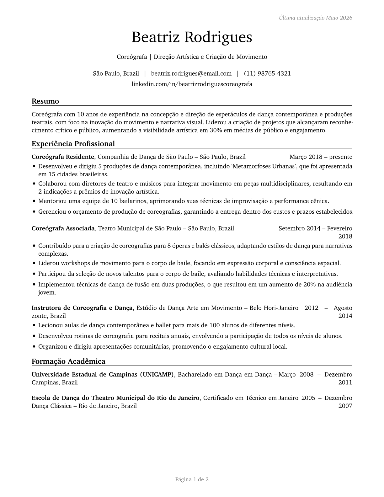 Choreographers CV in Portuguese — page 1