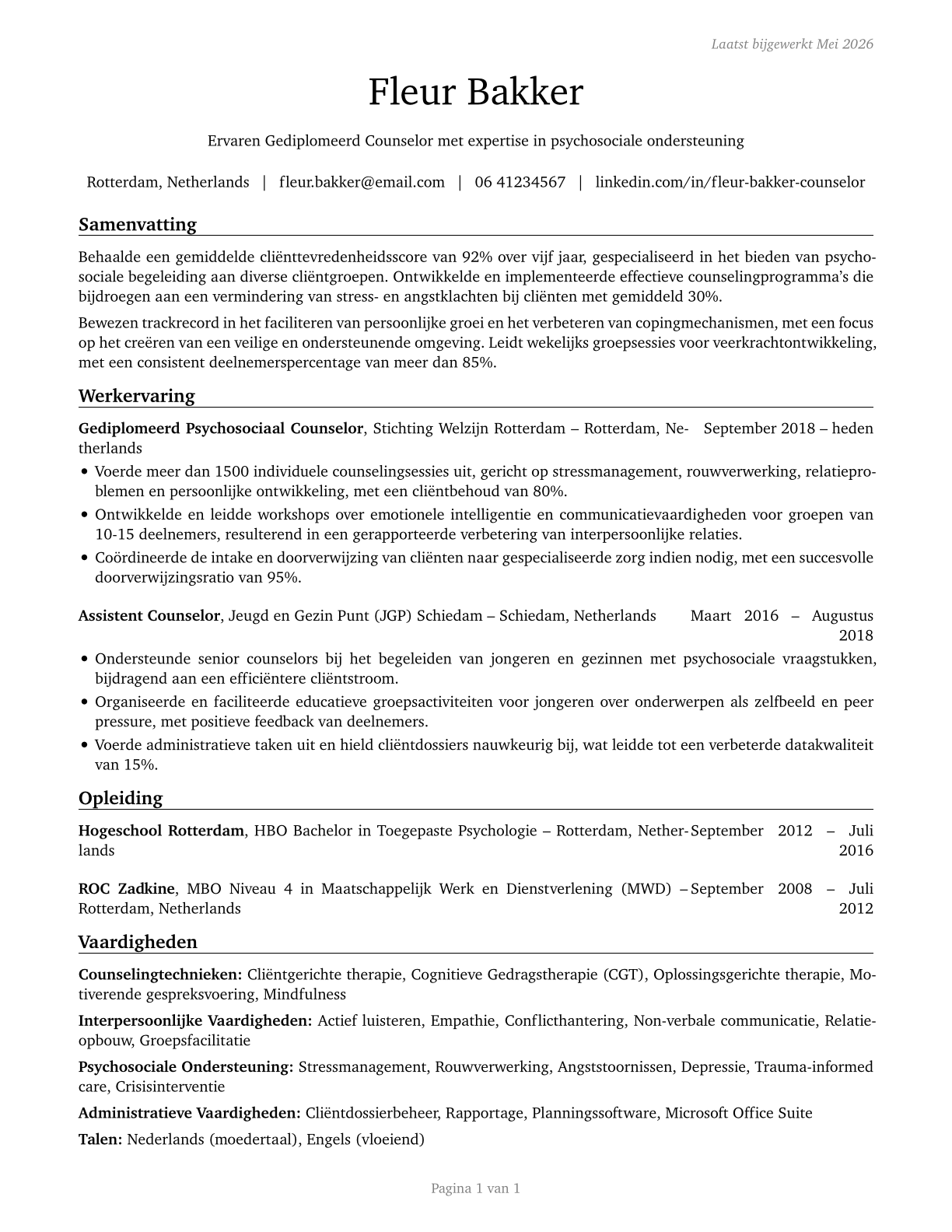 Counselors, All Other CV in Dutch — page 1