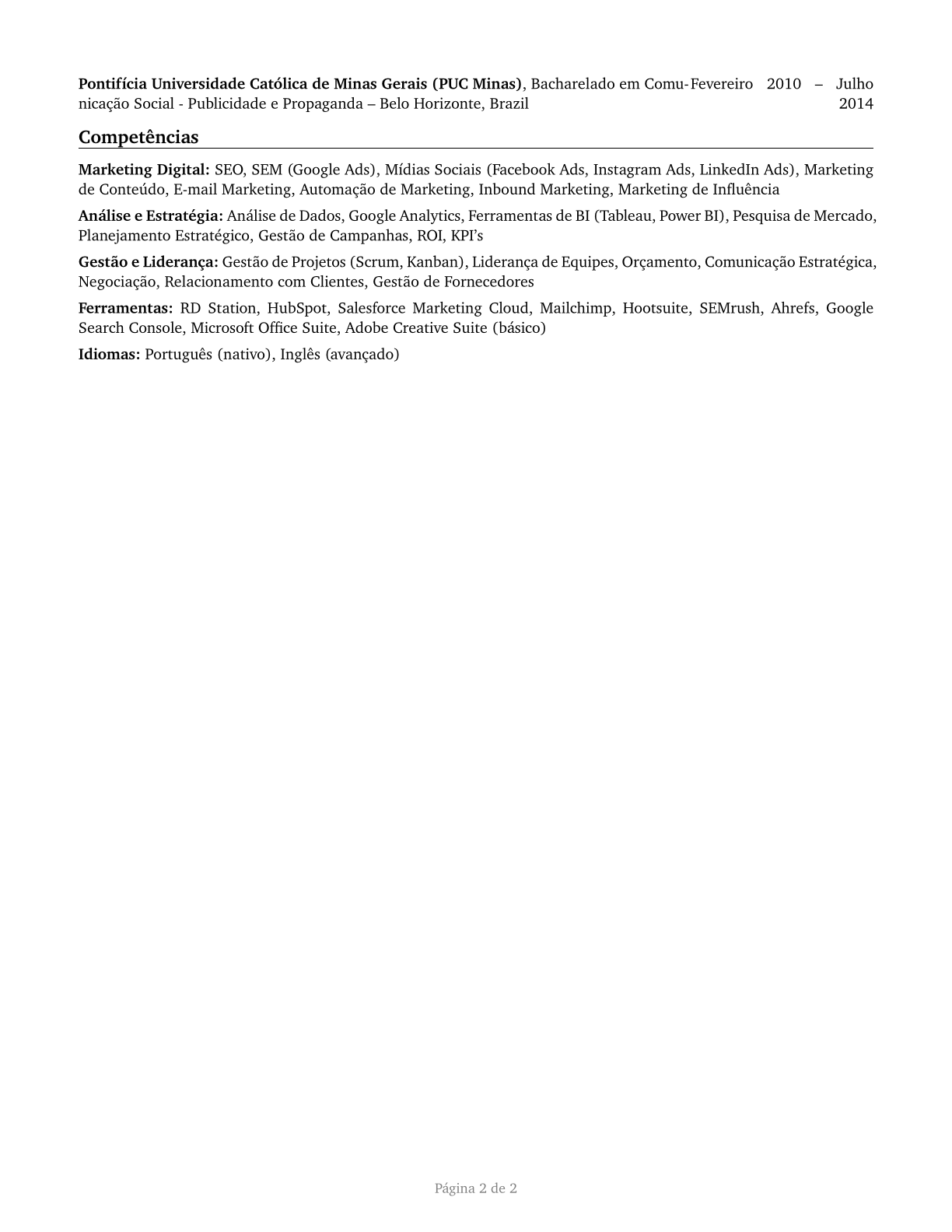 Marketing Managers CV in Portuguese — page 2