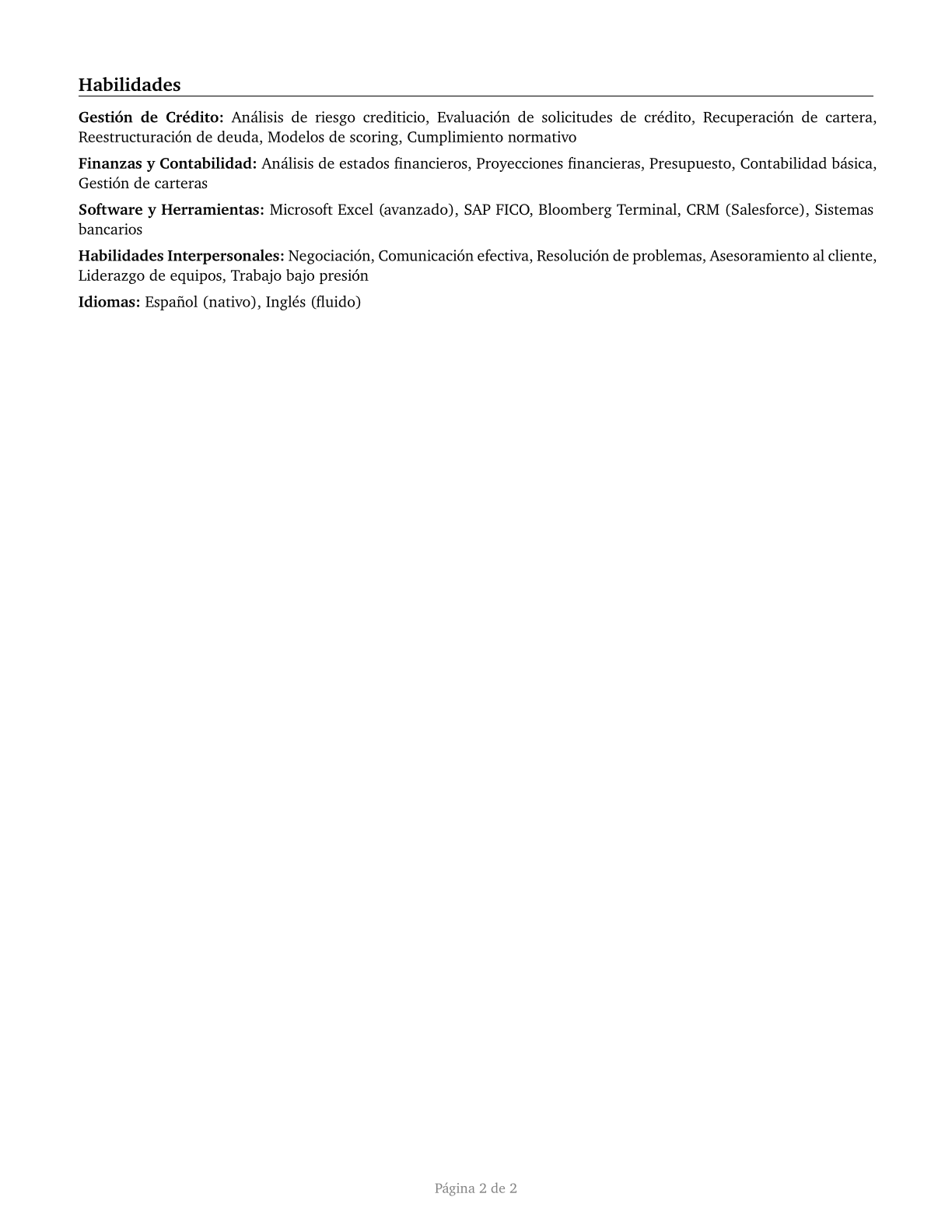 Credit Counselors CV in Spanish — page 2